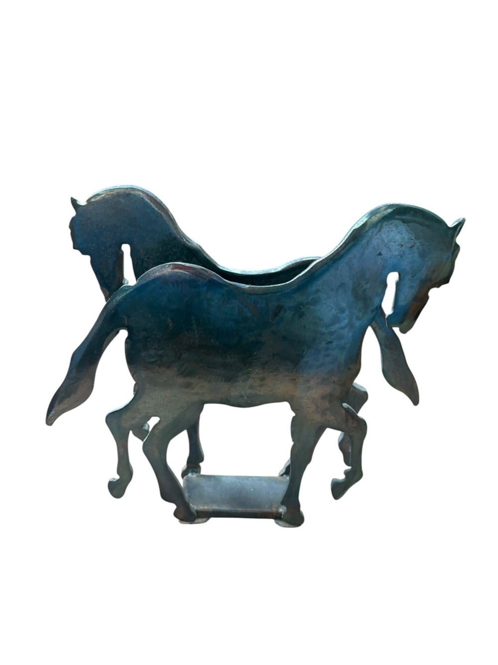 Raw Silver Tone Metal Horse Sculpture Holder